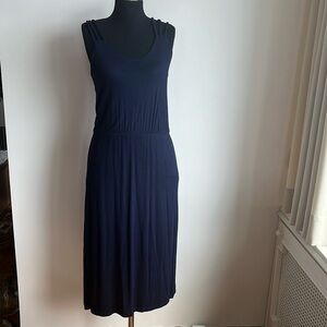 Fleur Bleu dark blue plain midi slit dress